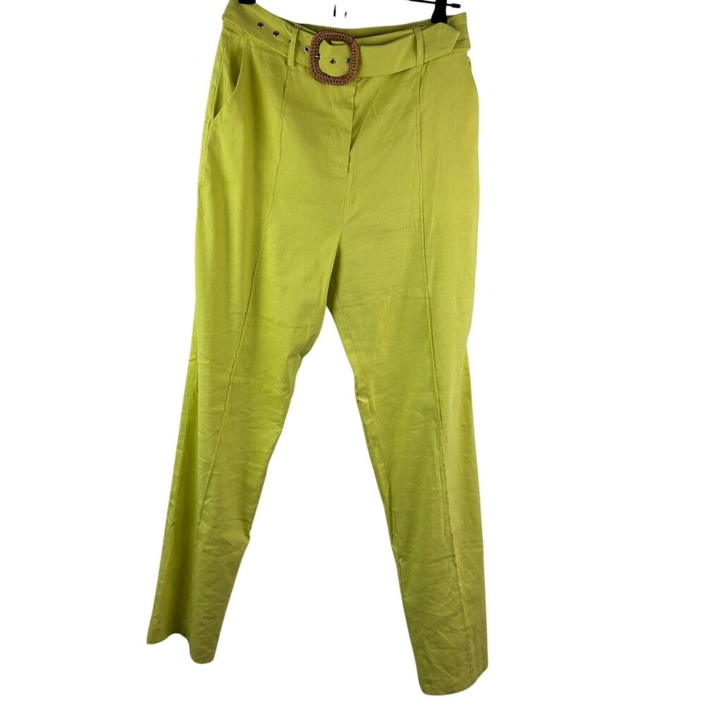 Lovers + Friends Lime Green Pants Linen Stretch Grant Belt Wide-Leg Sz M Medium